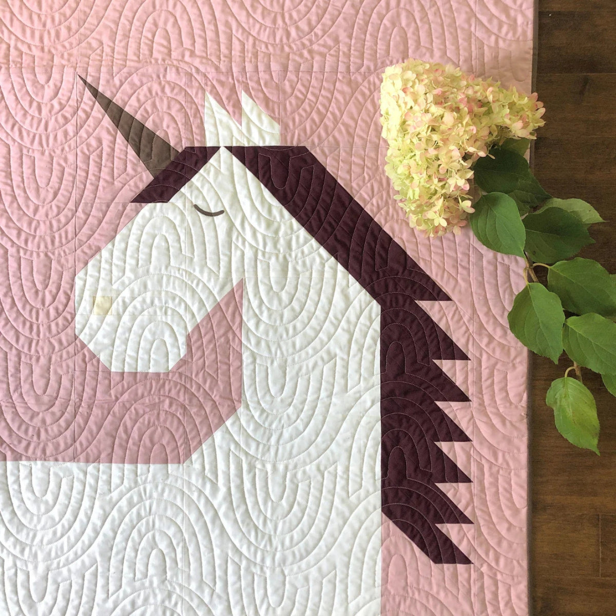Unicorn Garden Solids quilt kit fabric and pattern layout