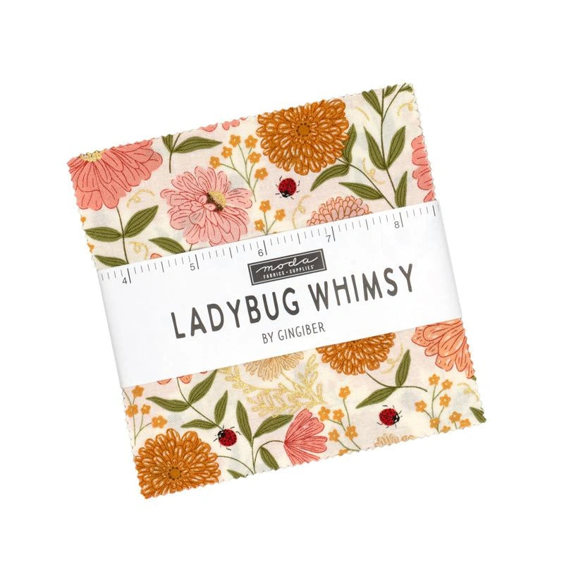 Ladybug Whimsy charm pack 5 inch precut squares fabric bundle