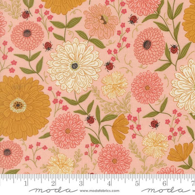 Ladybug Whimsy Pretty Pin Zinnias Ladybugs Metallic Fabric Yardage