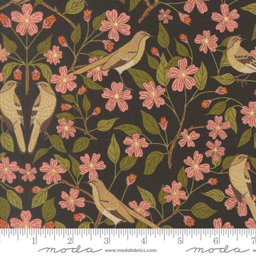 Ladybug Whimsy midnight blossoms birds metallic cotton fabric yardage