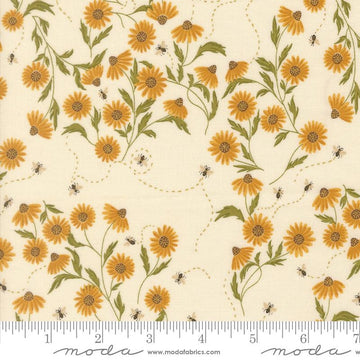 Ladybug Whimsy eggshell cone flower bees metallic fabric yardage