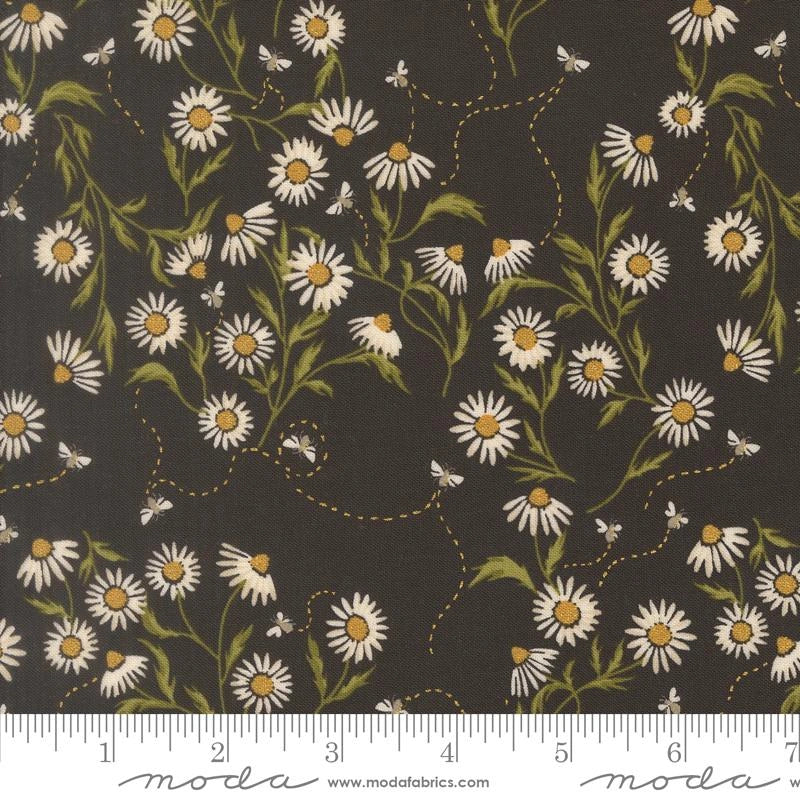 Ladybug Whimsy midnight cone flower bees metallic cotton fabric yardage