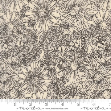 Ladybug Whimsy eggshell pen ink flowers cotton fabric yardage