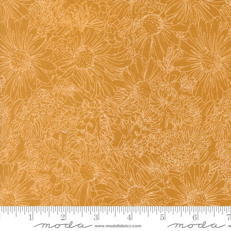 Ladybug Whimsy golden pen ink flowers cotton fabric yardage
