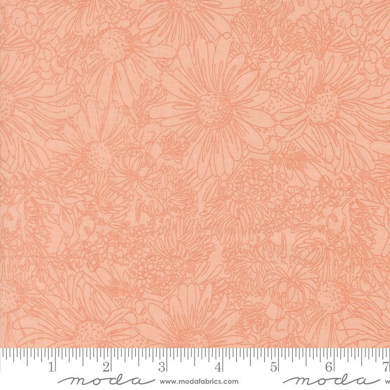 Ladybug Whimsy pink pen ink florals cotton fabric yardage