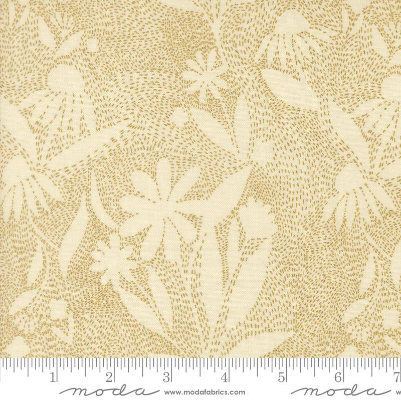 Ladybug Whimsy grass outlines florals metallic cotton fabric yardage