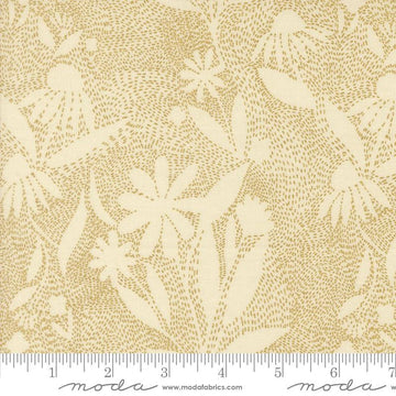 Ladybug Whimsy grass outlines florals metallic cotton fabric yardage