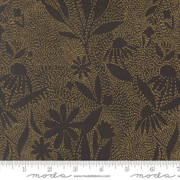 Ladybug Whimsy midnight outlines florals metallic fabric yardage