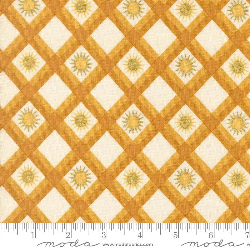 Ladybug Whimsy golden plaid sunshine metallic cotton fabric yardage