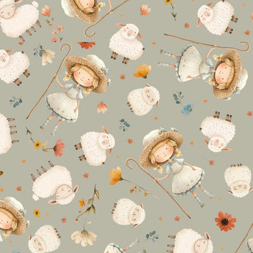 Nursery Rhyme Time Gray Bo Peep Fabric Yardage by Blank Quilting