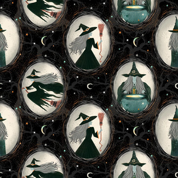 Witchy Wicked Black Witches Fabric Yardage - quilt fabric for sewing and quilting projects