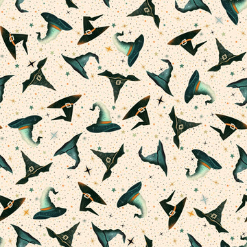 Witchy Wicked Black Tossed Hats Fabric Yardage - quilt fabric for sewing and quilting projects