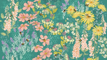 Pollinators Pond Bee Garden Fabric Yardage