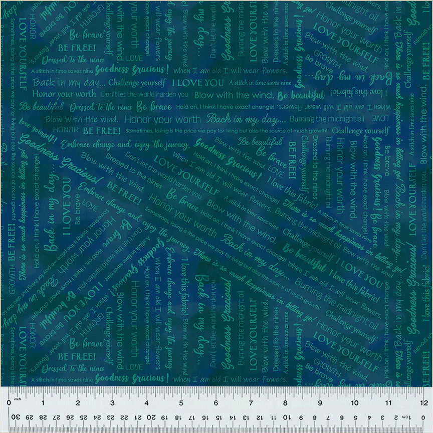 Goodness Gracious! Navy Collaged Phrases Fabric Yardage