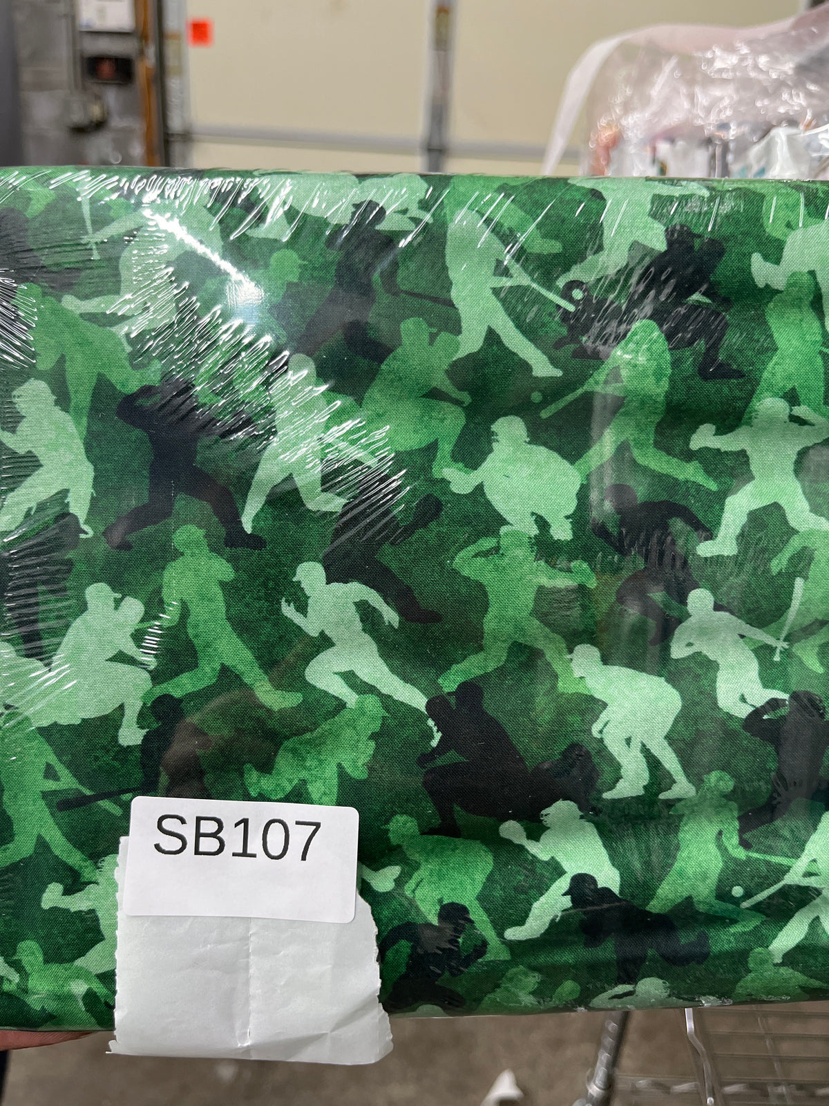 Bases Loaded Green Silhouette quilting fabric short bolt C