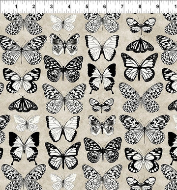 Sketchbook Prints black white sepia butterflies fabric yardage