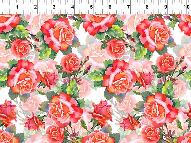 Decoupage Red Roses Fabric Yardage