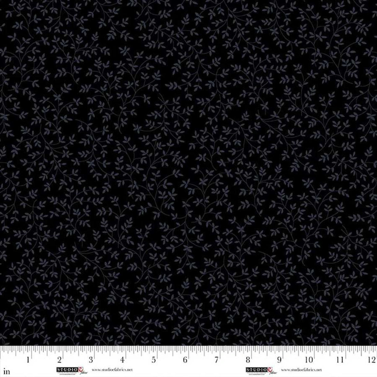 Dark Shadows Black Swirly Vine Fabric Yardage