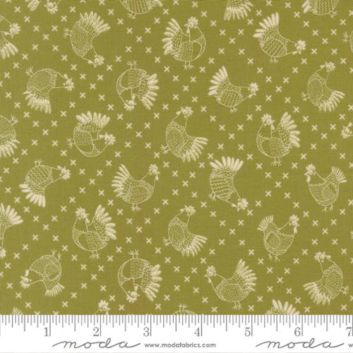 The Henhouse Cross Stitch Chickens Novelty Grass Fabric Yardage - quilt fabric for sewing and quilting projects