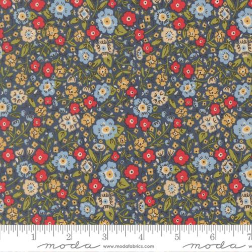 The Henhouse Calico Small Floral Denim Fabric Yardage - quilt fabric for sewing and quilting projects