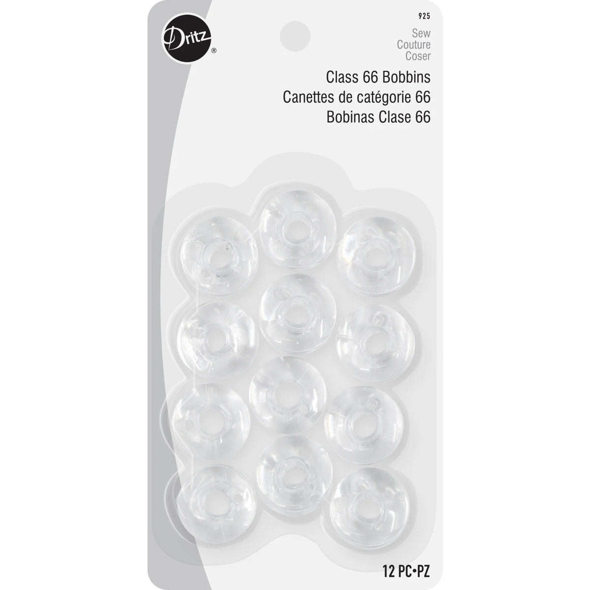 Dritz 12 Count Plastic Class 66 Bobbins - image 1 - quilting machine bobbin