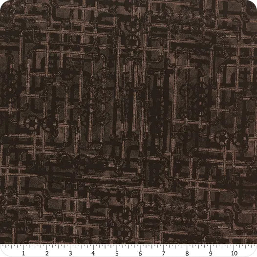 Steampunk Menagerie Brown Pipes Fabric Yardage - quilt fabric for sewing and quilting projects