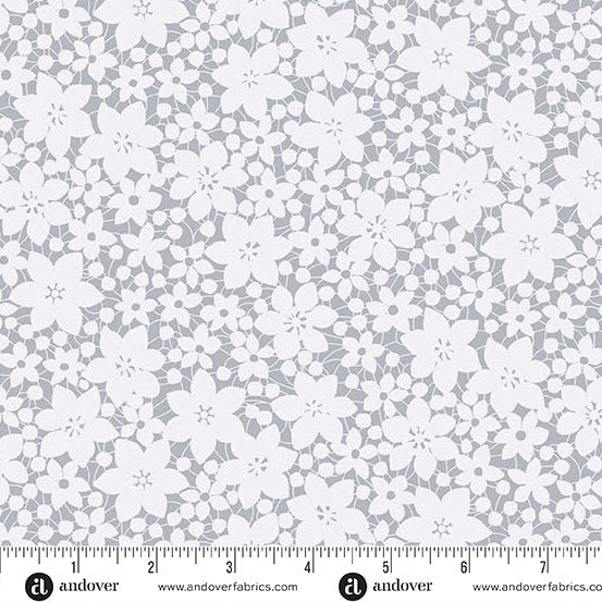 Color Me Whispered Silver Laced Blooms Fabric Yardage - quilt fabric for sewing and quilting projects
