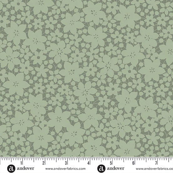 Color Me Whispered Moss Green Laced Blooms Fabric Yardage - quilt fabric for sewing and quilting projects