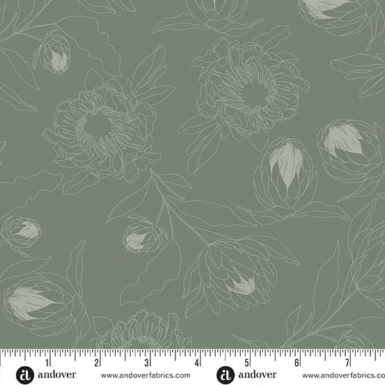 Color Me Whispered Olive Green Protea Whisper Fabric Yardage - quilt fabric for sewing and quilting projects
