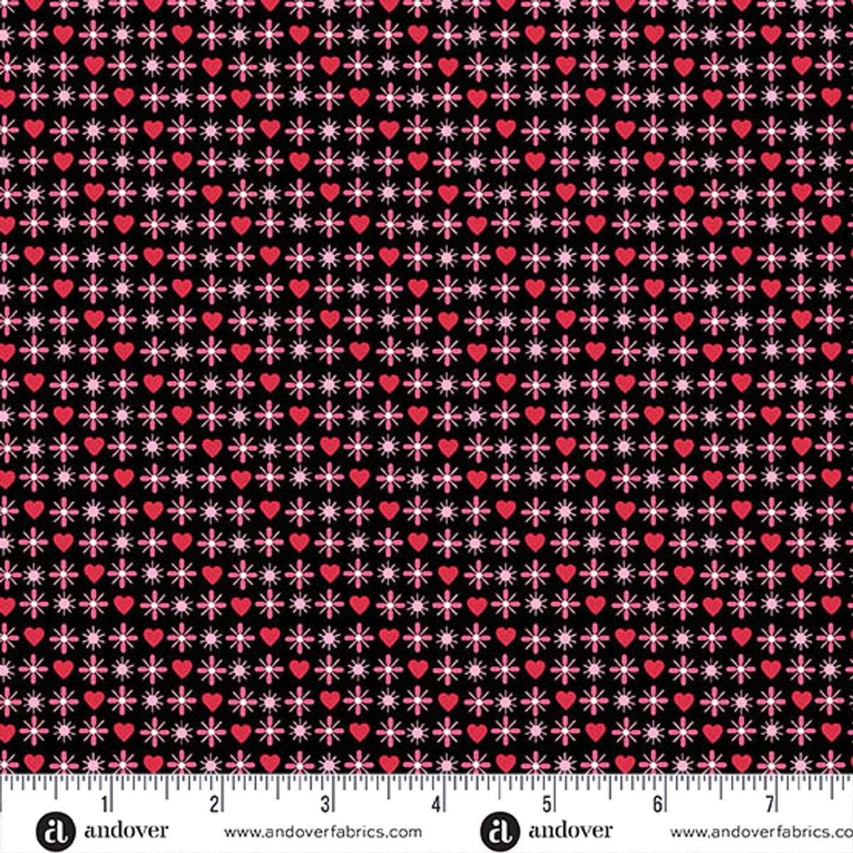 Heart and Soul Black Heart and Flowers Black Fabric Yardage
