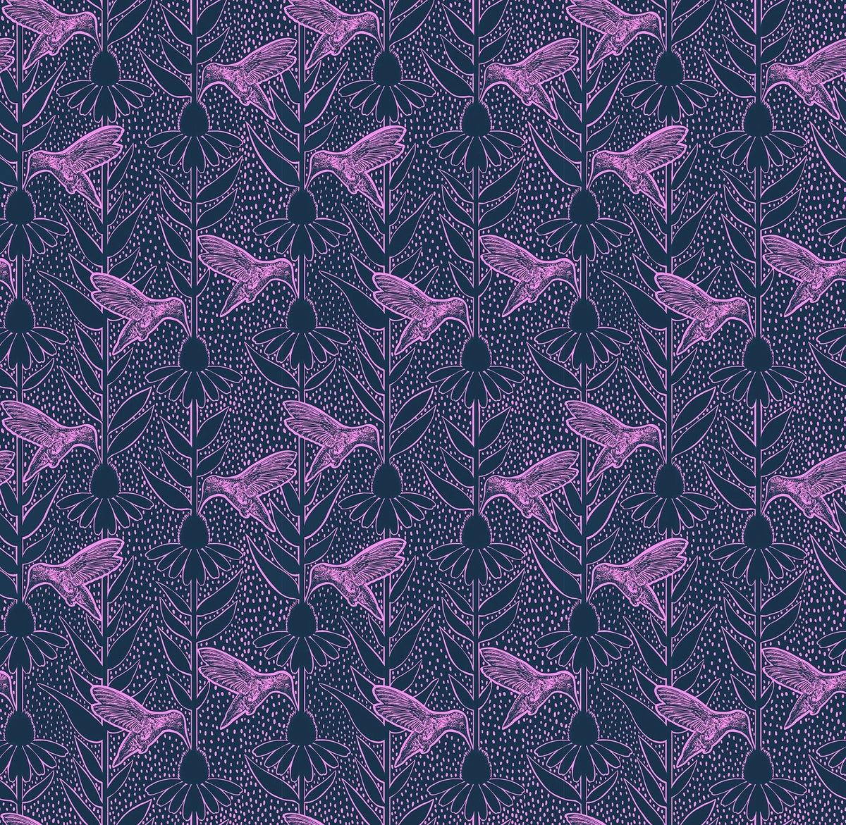 Indelible Ink Navy Humming Fabric Yardage - quilt fabric for sewing and quilting projects