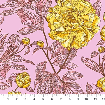 Indelible Sunshine Peony 108-inch wide 3-yard quilt fabric back pack