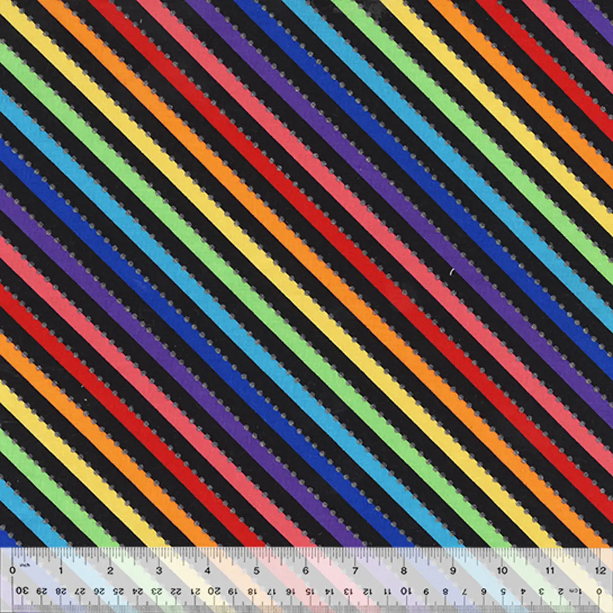 BeColorful Black Rainbow Diagonal Stripe Fabric Yardage