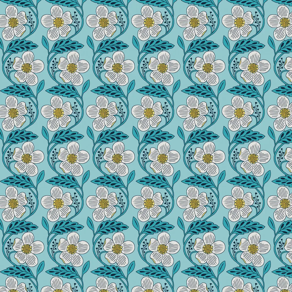 Blooming Color II Turquoise Dora Fabric Yardage