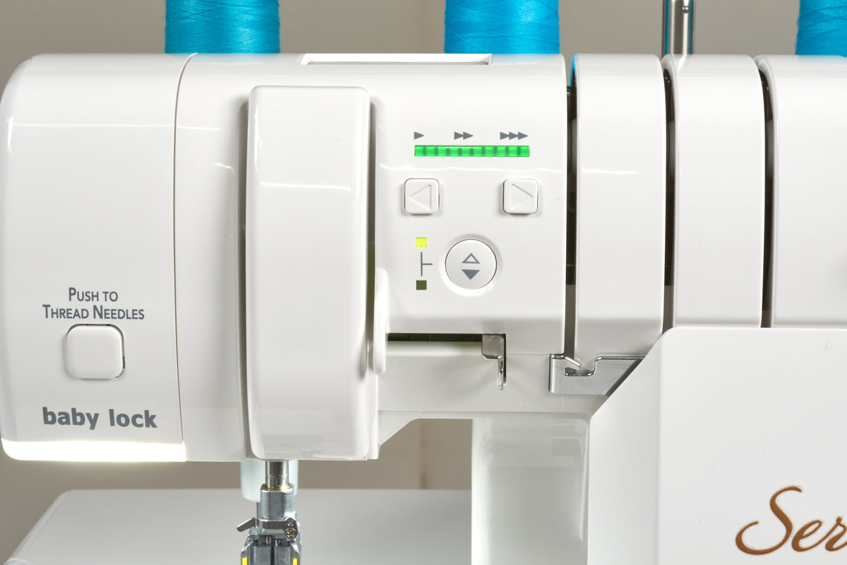 Baby Lock Serenity Serger machine side profile view