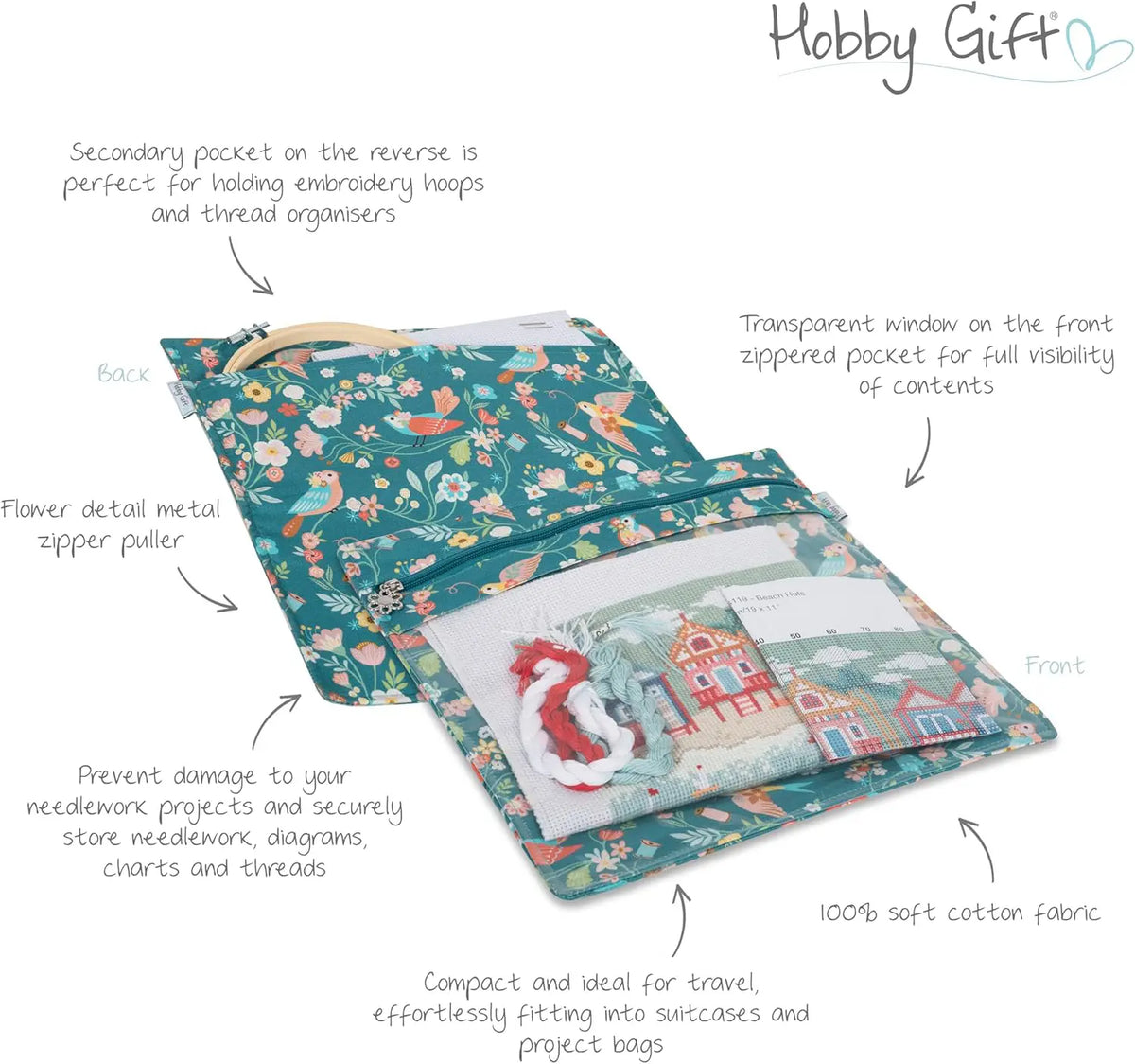 Bird Aviary Large Project Pouch - image 2 - quilting supply from Quilted Joy