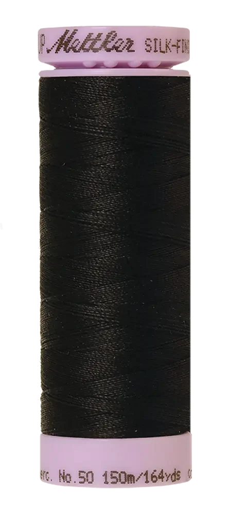 Mettler Cotton Silk Finish 50wt Black large spool quilting thread