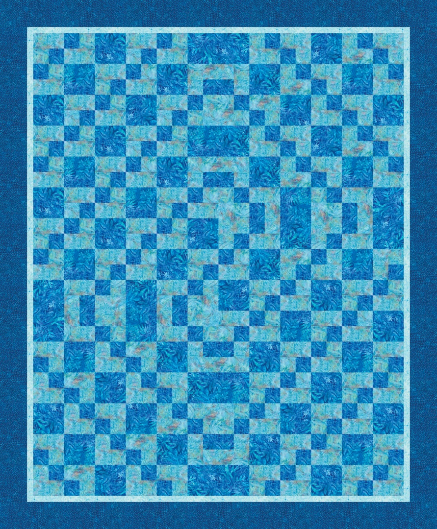 Latte Swirl Quilt Pattern finished quilt in blue colorway