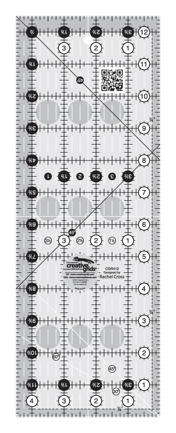 Creative Grids Quilt Ruler 4-1/2in x 12-1/2in Rectangle - quilting ruler for precision cutting