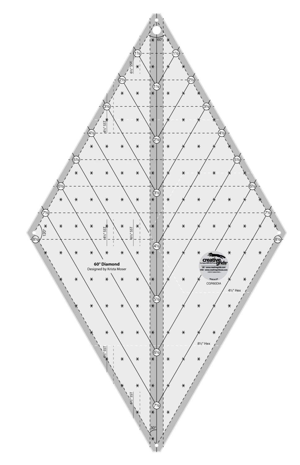 Creative Grids Quilt Ruler 60 Degree Diamond