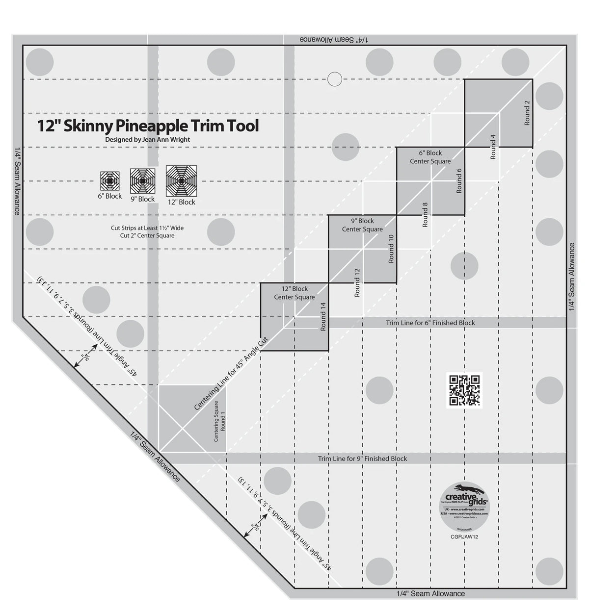 Creative Grids Quilt Ruler 12in Skinny Pineapple Trim Tool - image 1 - quilting ruler for precision cutting