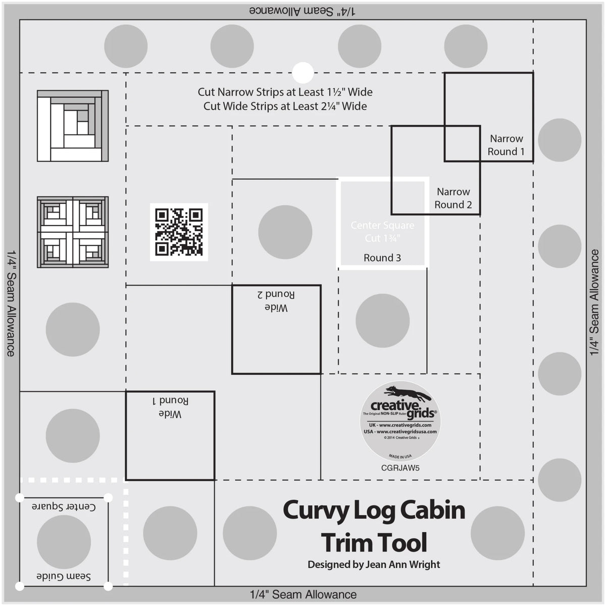 Creative Grids Quilt Ruler Curvy Log Cabin Trim Tool 8in Finished Blocks - quilting ruler for precision cutting
