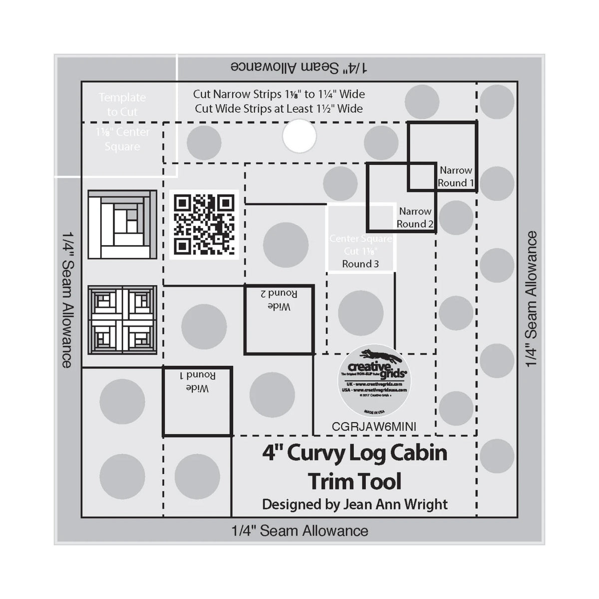 Creative Grids Quilt Ruler 4in Curvy Log Cabin Trim Tool - image 1 - quilting ruler for precision cutting