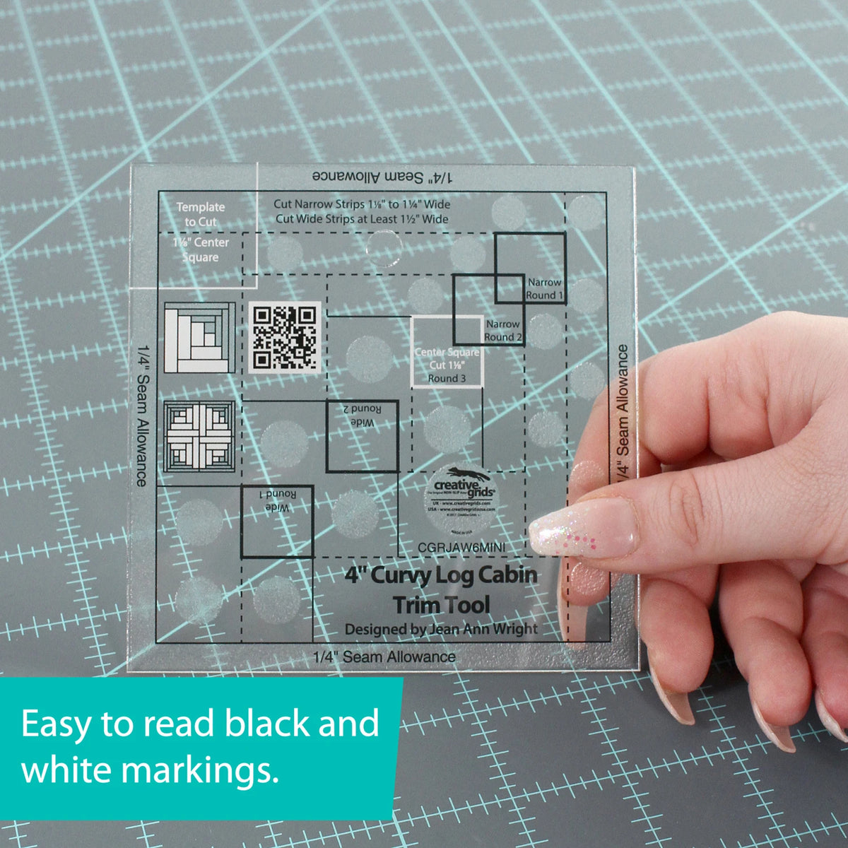Creative Grids Quilt Ruler 4in Curvy Log Cabin Trim Tool - image 3 - quilting ruler for precision cutting