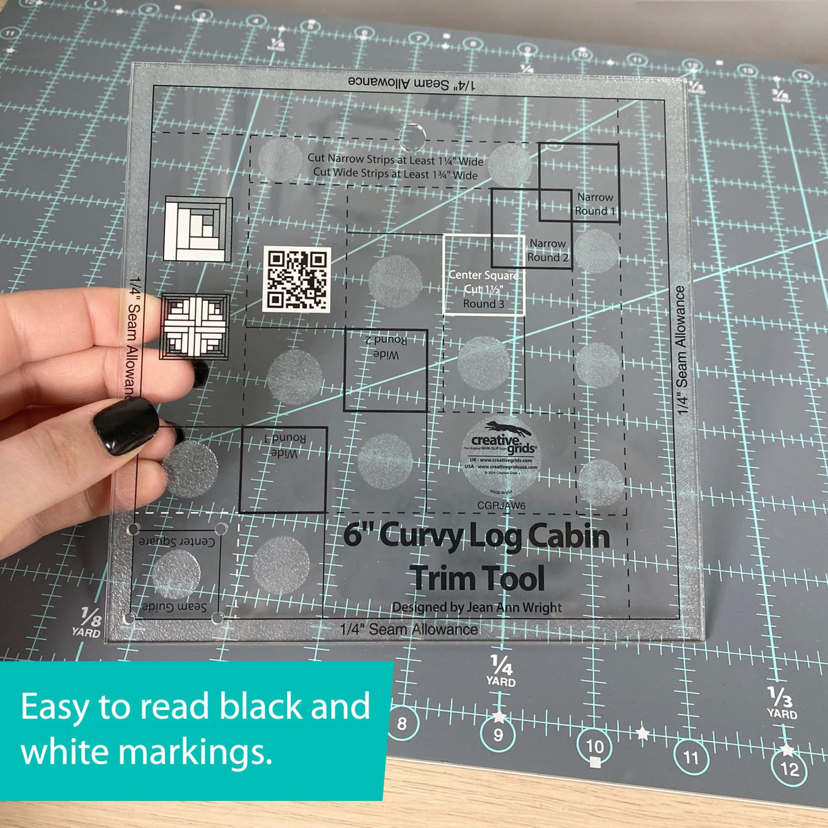 Creative Grids Quilt Ruler Curvy Log Cabin Trim Tool 6in Finished Blocks - image 2 - quilting ruler for precision cutting