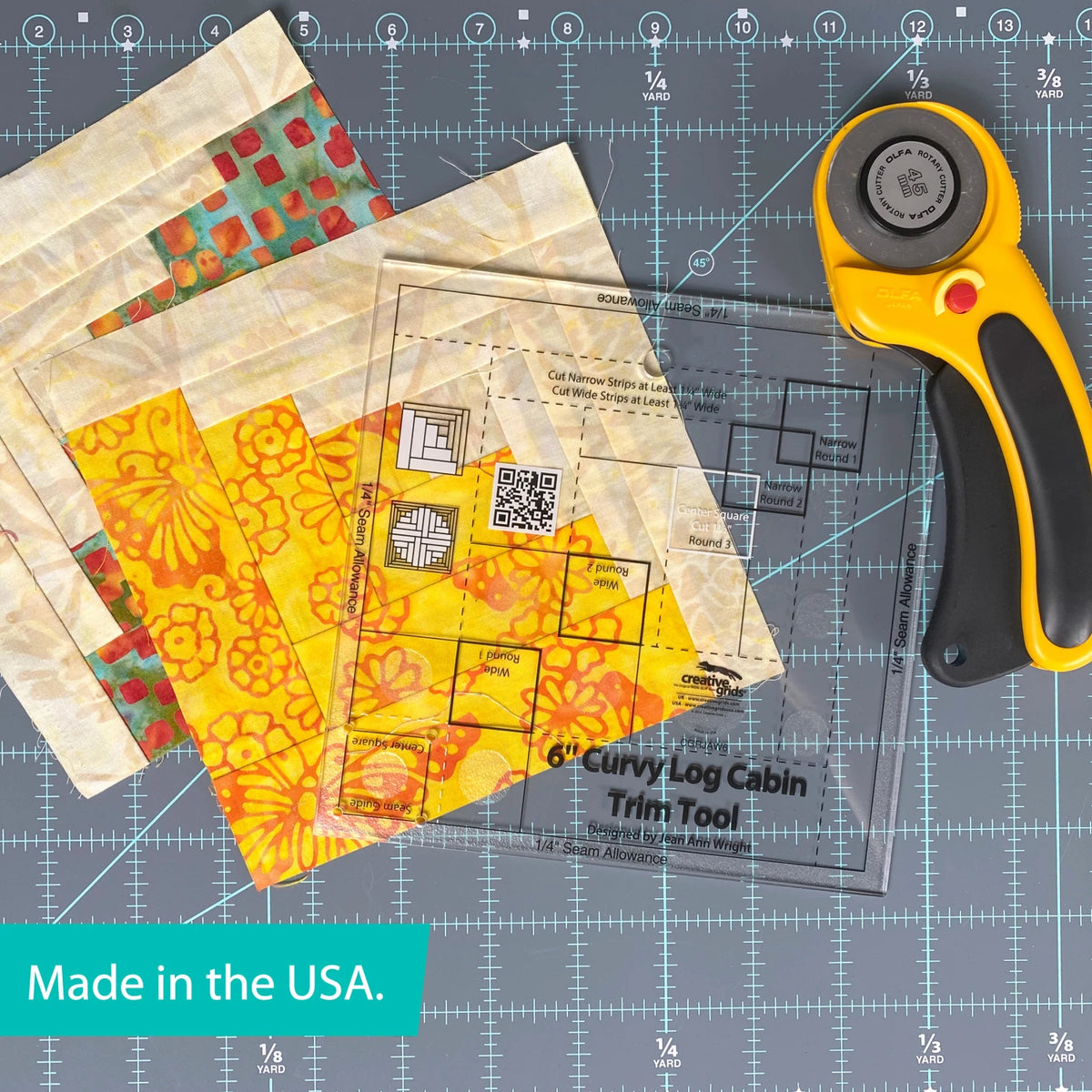 Creative Grids Quilt Ruler Curvy Log Cabin Trim Tool 6in Finished Blocks - image 3 - quilting ruler for precision cutting