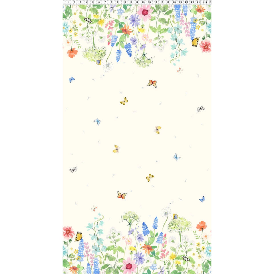 Sunlit Sonnet Light Cream Double Border fabric yardage detail view