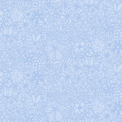 Flowers Packed Blue Fabric Yardage - quilt fabric for sewing and quilting projects