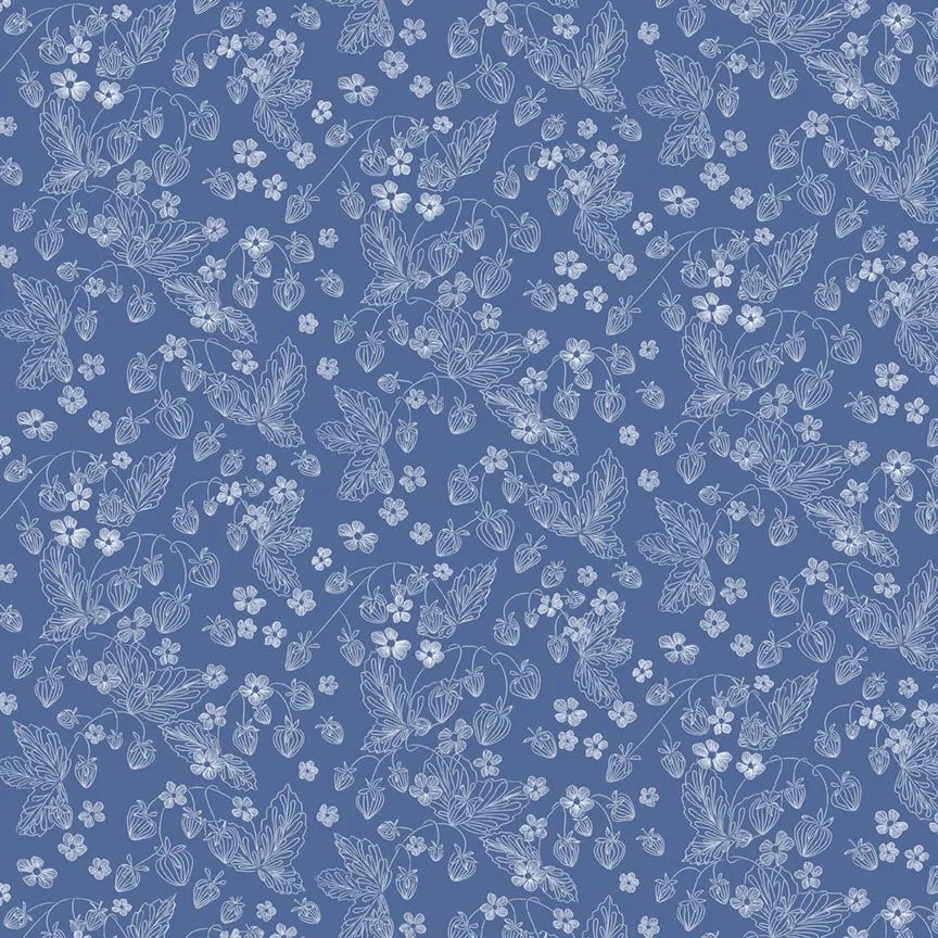Country Poetry Blue Strawberry Fabric Yardage