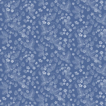 Country Poetry Blue Strawberry Fabric Yardage